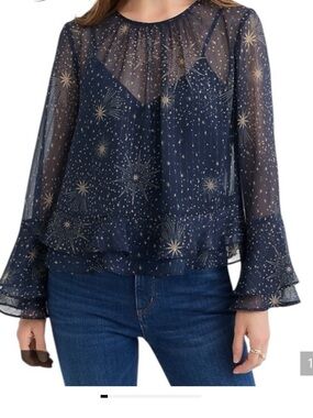 LOFT Navy celestial print blouse